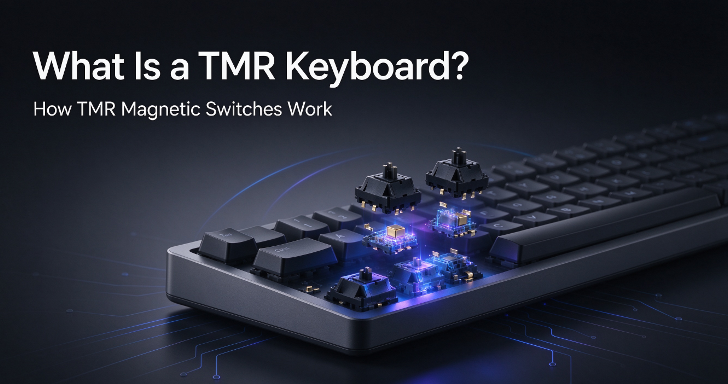 Conceptual illustration of a keyboard with switches lifted above the circuit board