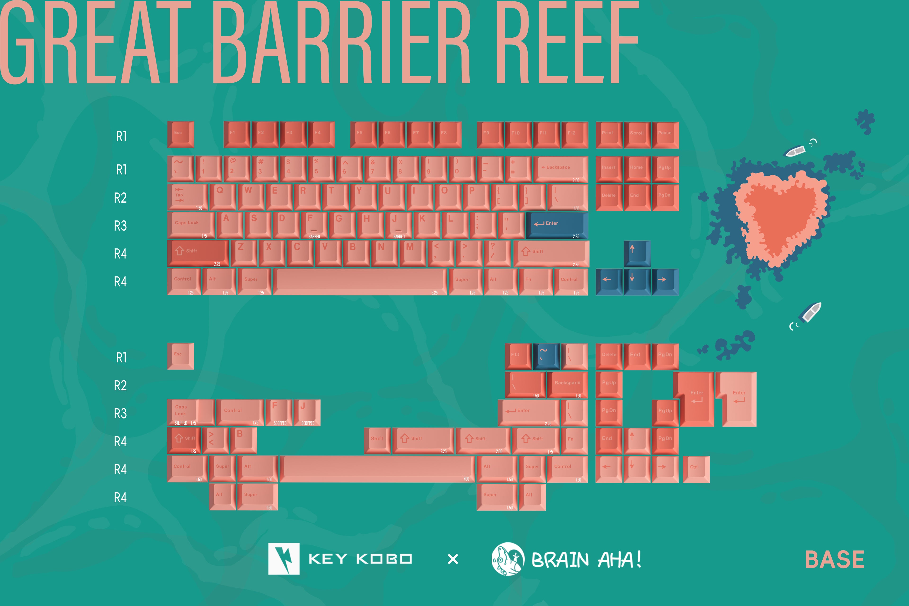 キーボード Keykobo Great Barrier Reef base kit KEYKOBO THE GREAT BARRIER REEF ABS DOUBLE-SHOT KEYCAP SET – UniKeys