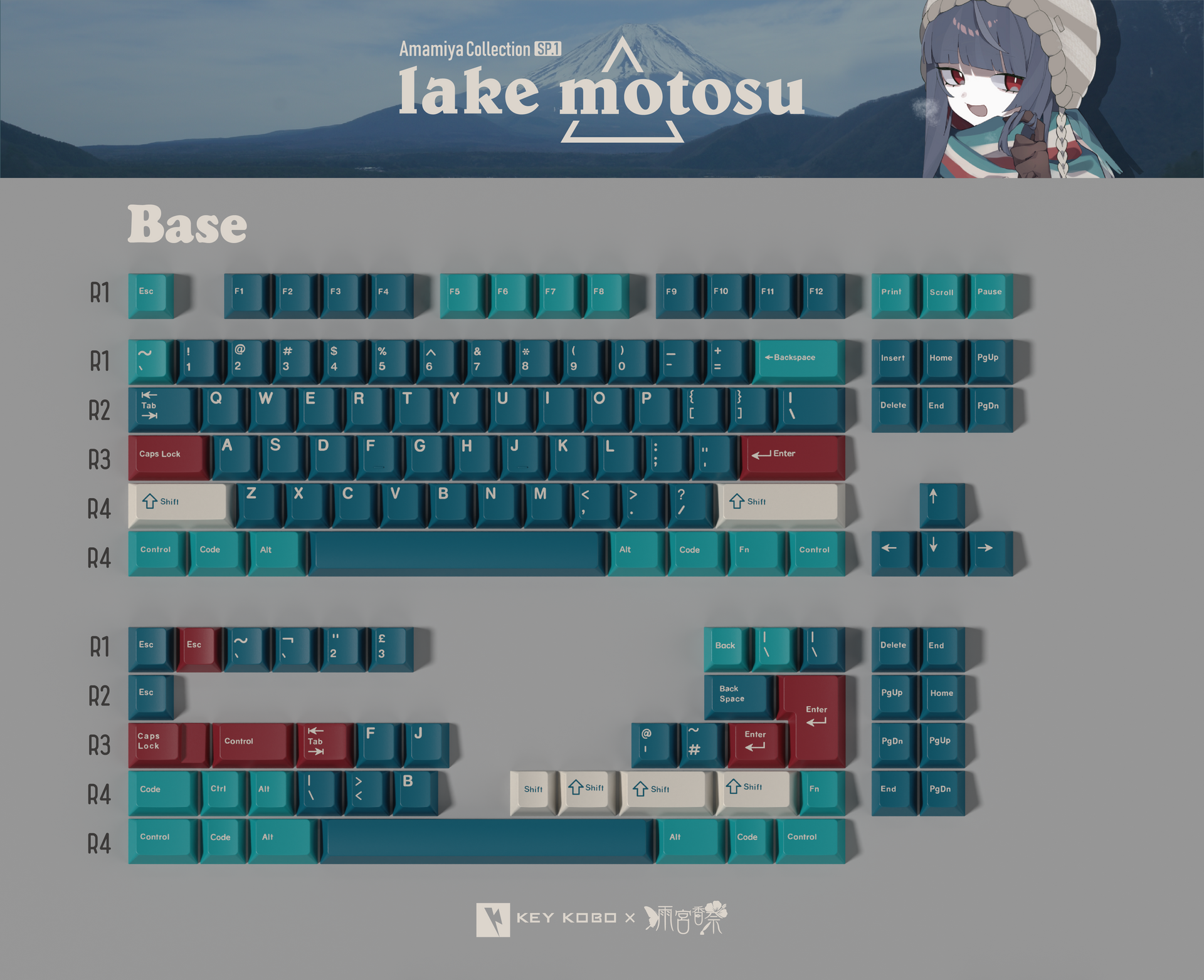 KEYKOBO MOTOSU LAKE R2 キーキャップ Base+Scarf KEYKOBO Motosu Lake ABS Double Shot Keycap Set - Serene and