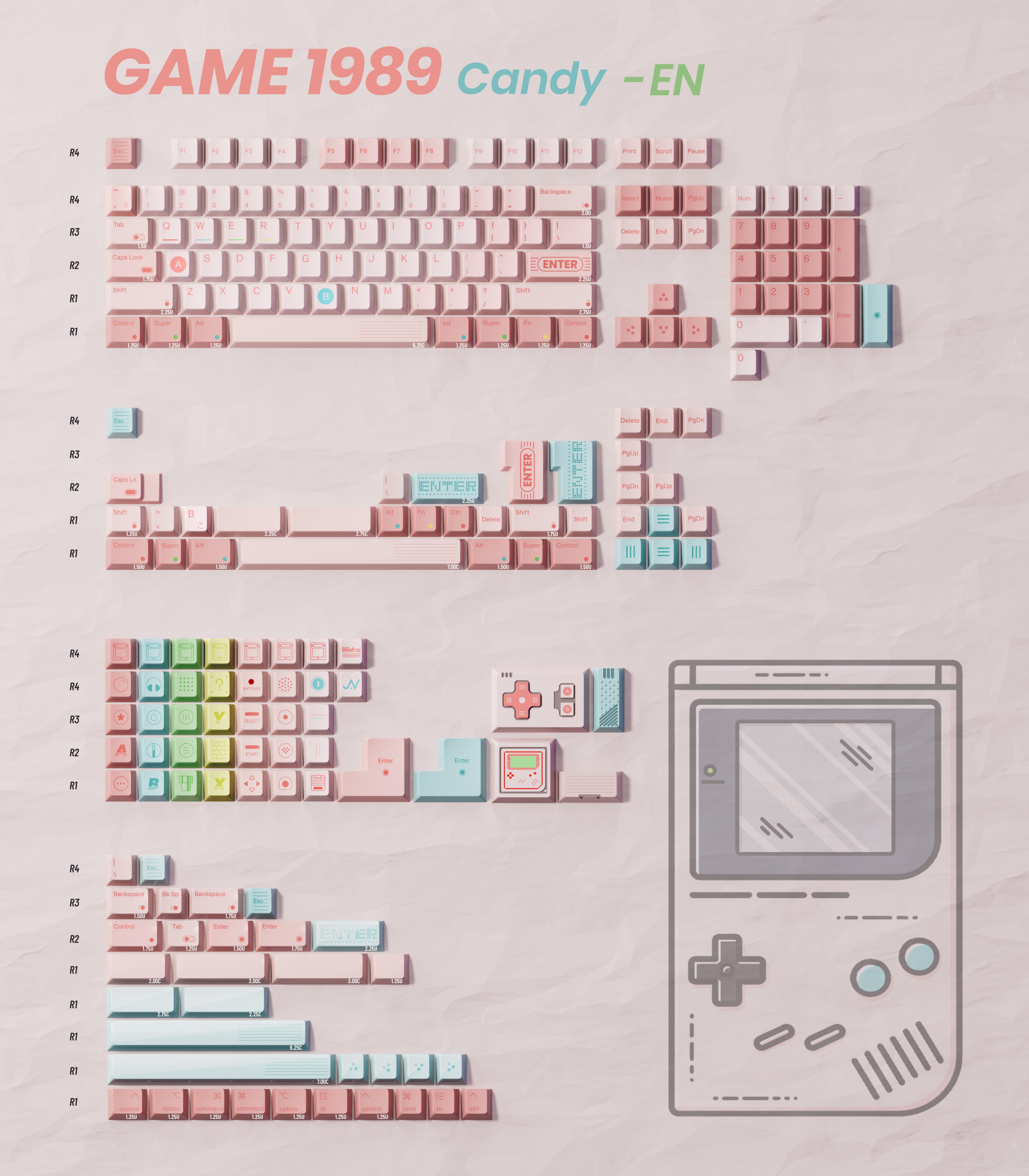 GAME 1989 Candy Keycaps - Cherry Profile Dye-Sub PBT Keycaps for a