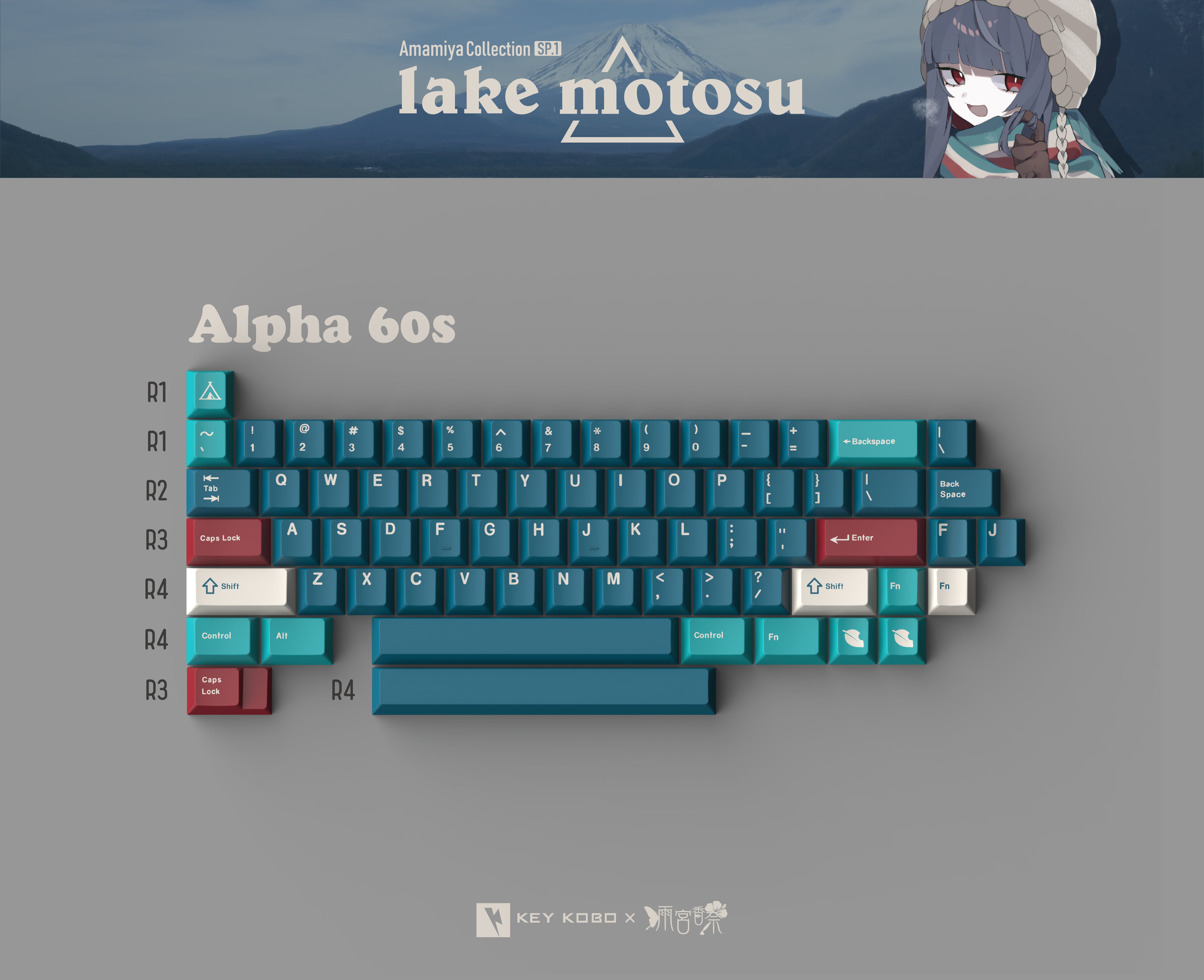 KEYKOBO MOTOSU LAKE R2 キーキャップ Base+Scarf KEYKOBO Motosu Lake ABS Double Shot Keycap Set - Serene and