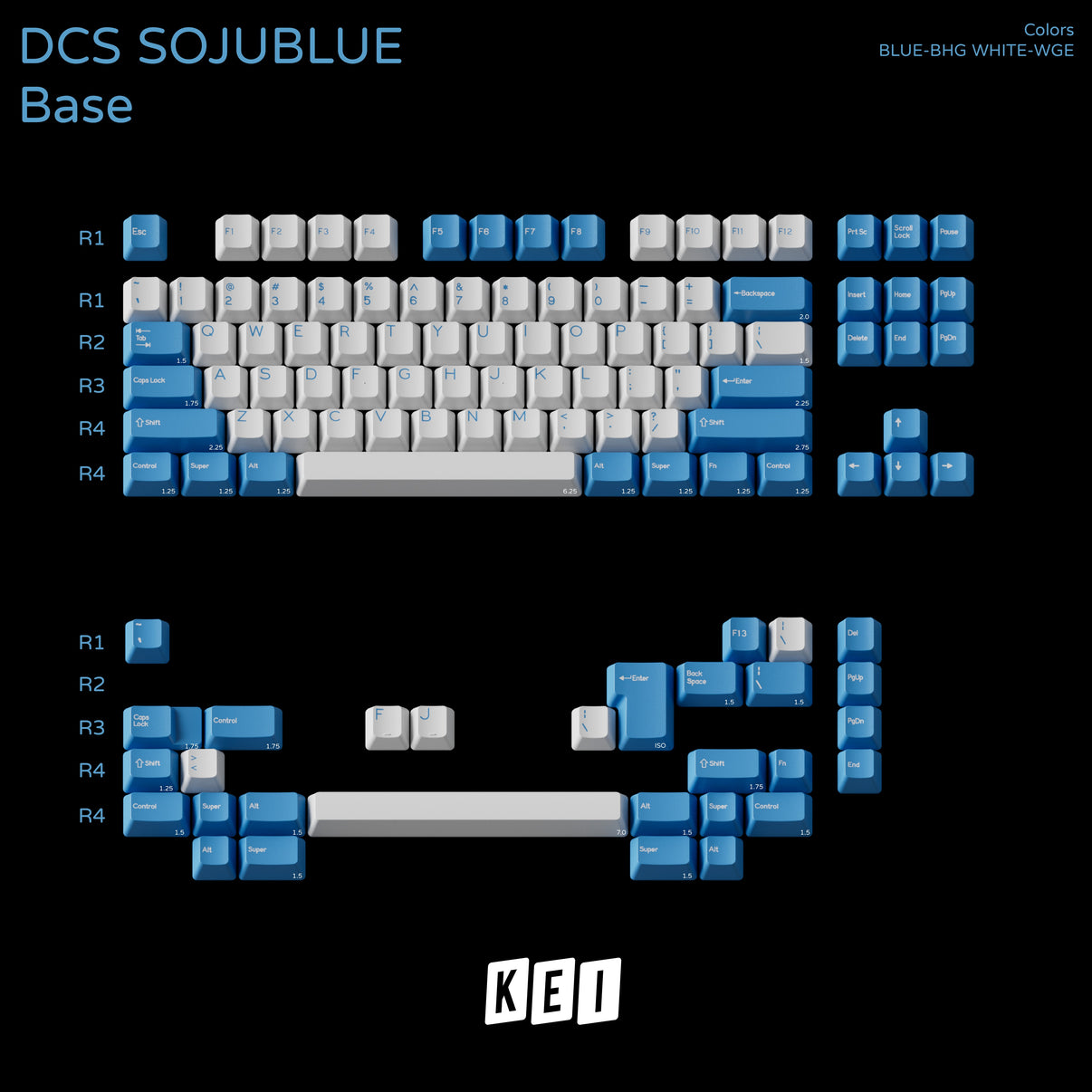DCS Soju Blue Base kit keycap layout