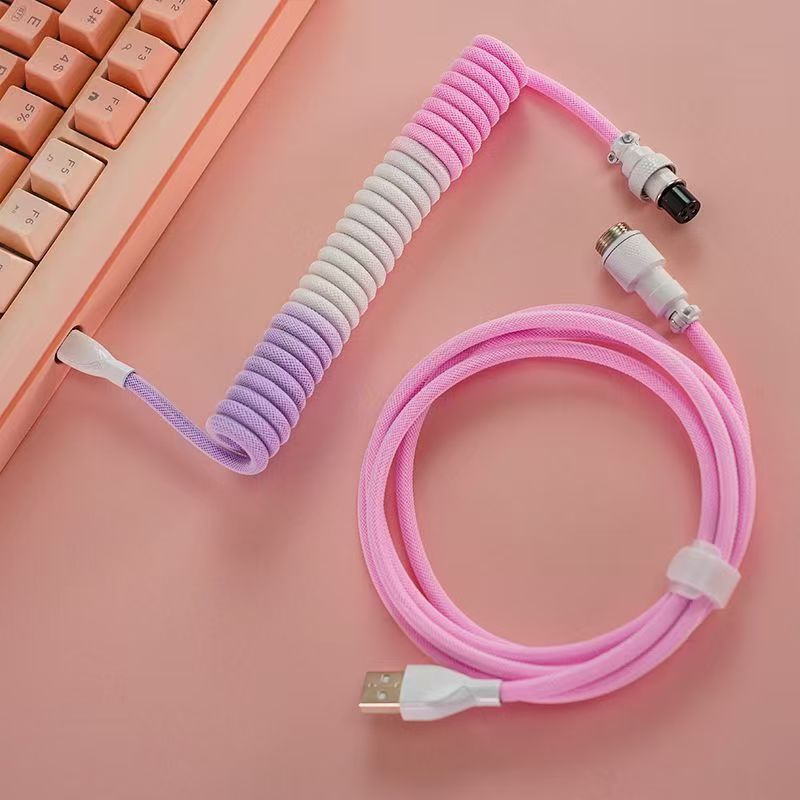 8K EVA Fishnet Keyboard Cable with Counterweight Rod – Pink and White